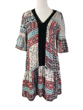 Maeve by Anthropologie XSP Dress Boho V-Neck Lined Short Bell Sleeves Multiprint