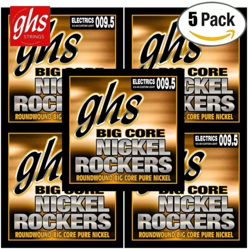 5-PACK GHS BCCL Big Core Nickel Rockers Cus-Light Electric Guitar Strings 9.5-48