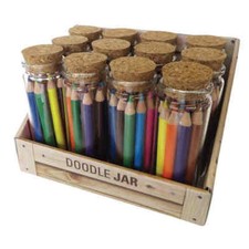 12x Doodle Jars Coloured Pencil Sets in glass jars cork tops School Stationery