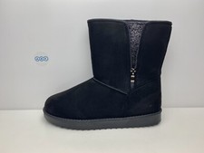 V By Very Zip Trim Faux Suede Fur Lined Warm Slip On Boots Ug Black UK Size 6