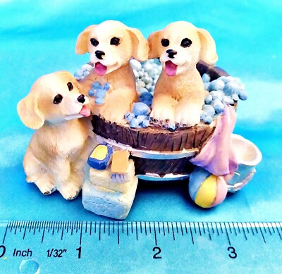 Puppy Dogs Taking a Bath Playing Gold Lab Labrador Pets Resin Figurine.