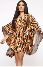African Camo Print Rust Combo Mini Dress, Size Medium  
