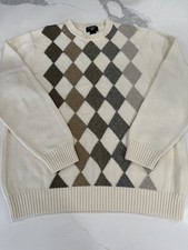 Dockers Men  s Sweater XL Checkered Front Novelty Tan Brown