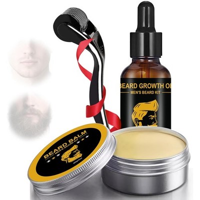 Bartwuchs Pflegeset, Bartroller, Bart Balsam, Bartöl Bartpflege Set, Beard Care