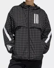 NWT 85 Adidas Womens Windbreaker Jacket Lightweight Hooded Zip Gym Yoga L