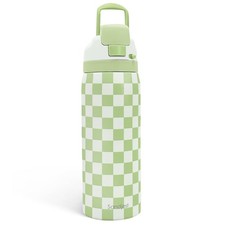 Green Checkered Insulated Stainless Steel Water Bottle With Straw 32 Oz