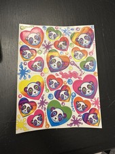 Vintage Lisa Frank Panda Painter Sticker Sheet S162 4x6 Rainbow Hearts