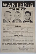 ORIG. 1968 FBI WANTED POSTER OF MARTIN LUTHER KING JR. ASSASSIN - JAMES EARL RAY