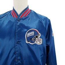 Vintage New York Giants Jacket Size Large Blue Chalk Line Satin Bomber NFL 80s