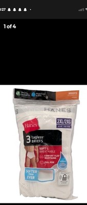 Hanes Mens White Tagless Briefs 3 pack 2XL/2XG 44-46'' Full Rise Briefs White NEW