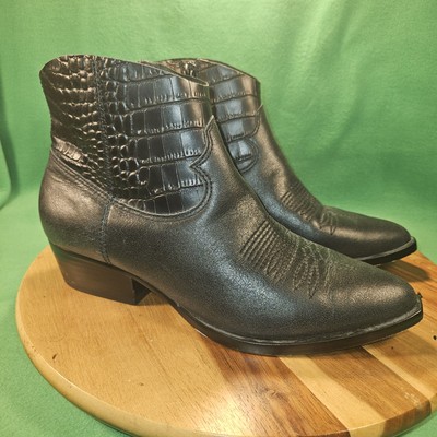 Gianni Bini Black Croc Embossed Ankle Western Boots Womens 7.5 M Low Heel Casual