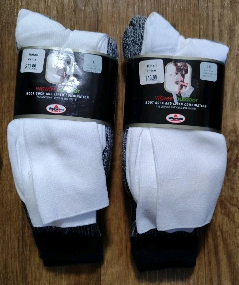VTG Lot of 2 Wigwam Men’s Boot Socks/Liner Combo L Size 9-12 Work Outdoor USA