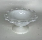 Vintage Anchor Hocking White Milk Glass Footed Compote Old Colony Open Lace 7”