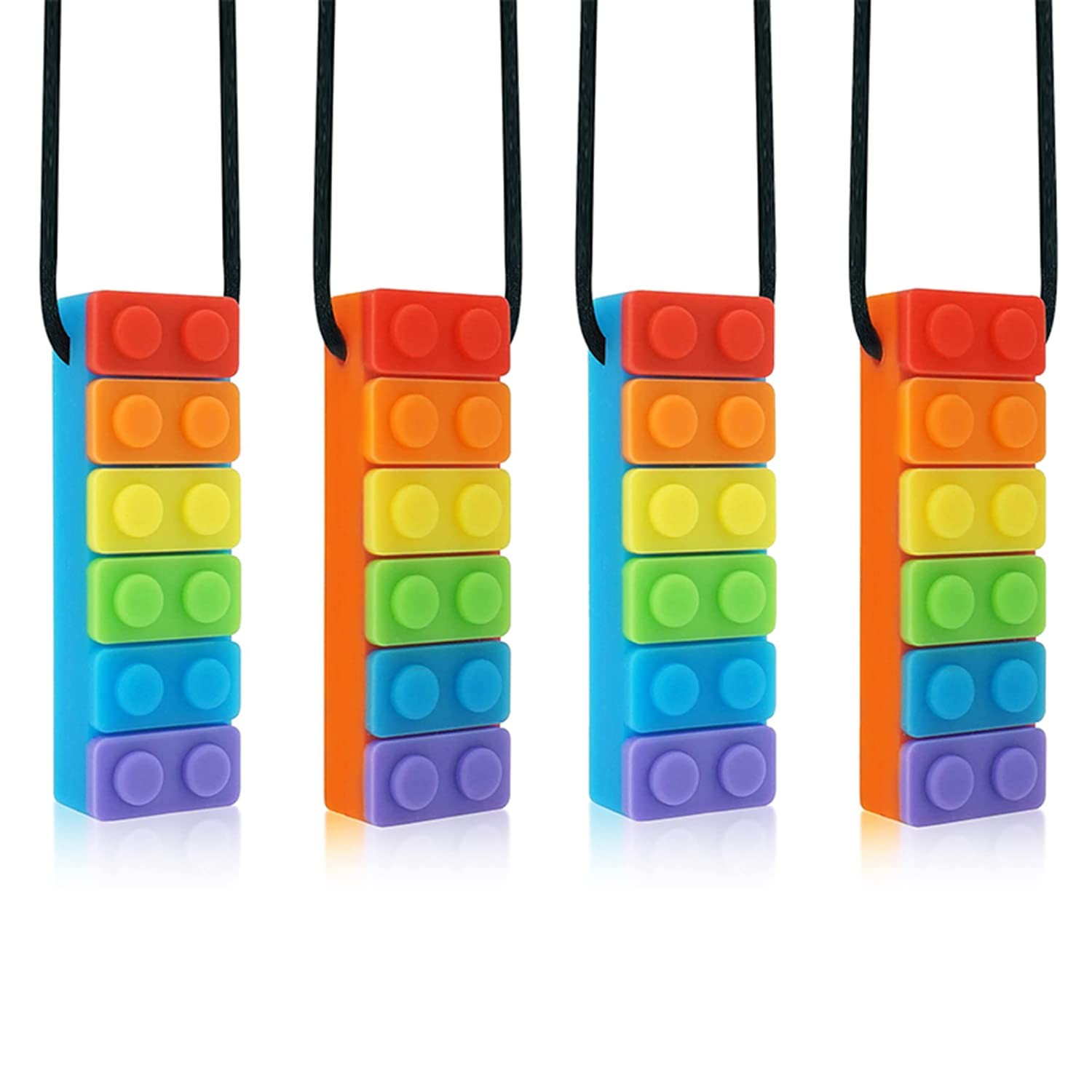 Sensory Chew Necklace 4 Pack Set, Seeway Rainbow Block 4 pack, Multicolor