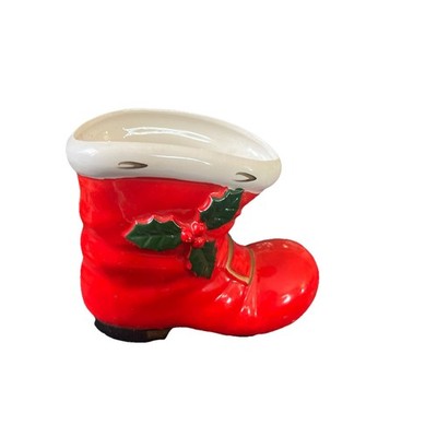 Vintage Lefton Ceramic  Santa  Boot w/ Holly 2306