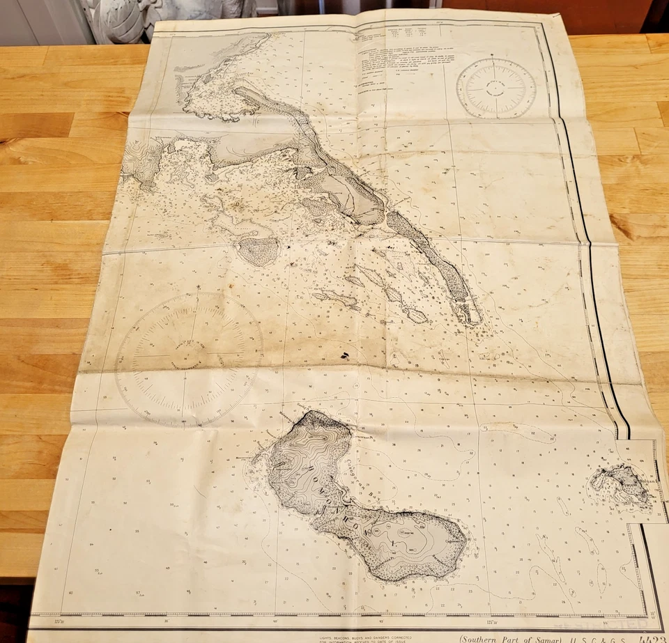 Segunda Guerra Mundial Marina 1944 Carta Náutica Islas Filipinas SAMAR EE. UU. y Estudio Geodésico Foto 3 de 4