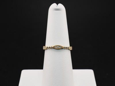 14K Beaded Gold Diamond Station Band Ring