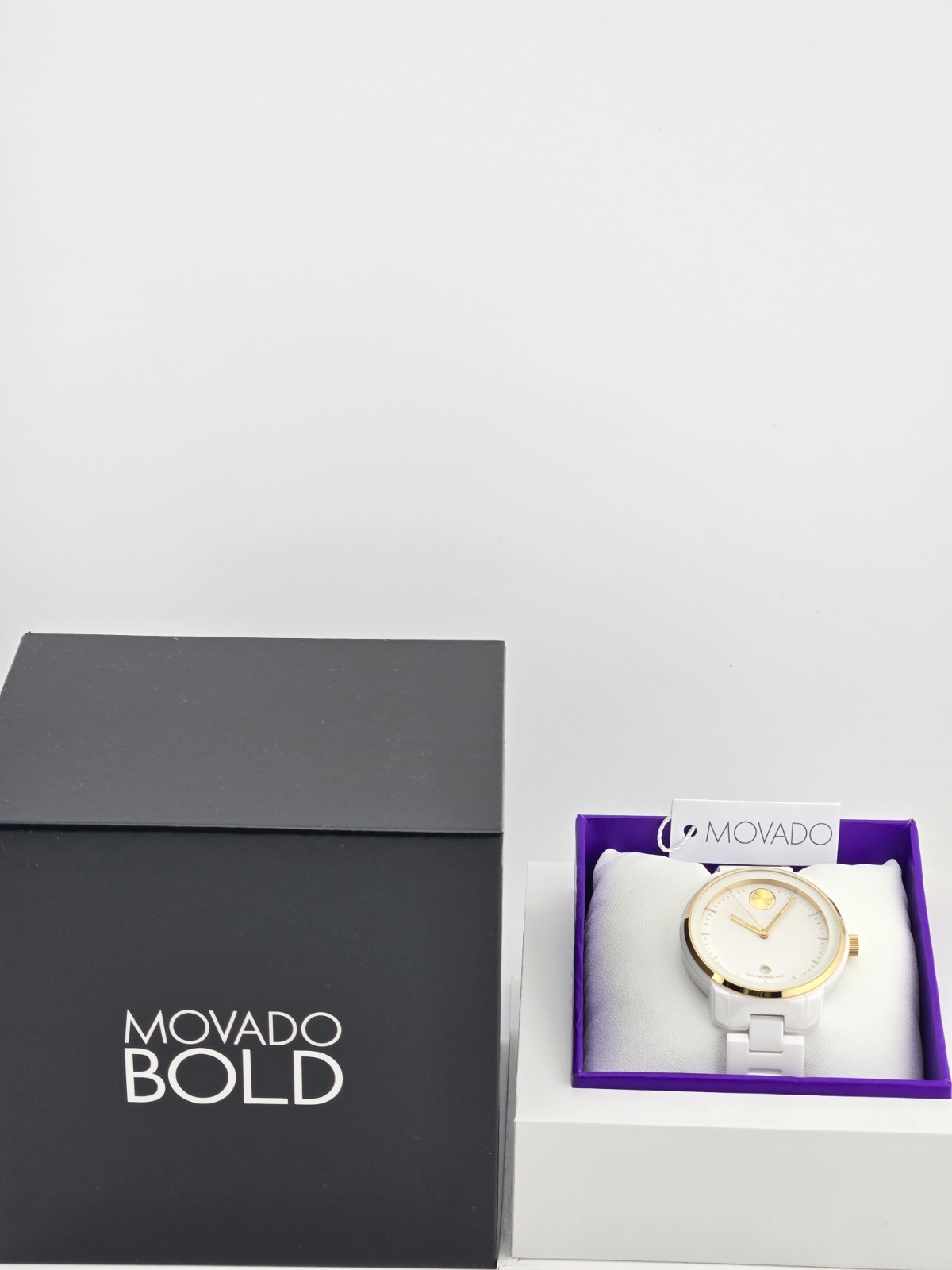 Movado Bold Verso Women's Gold Accent White Ceramic Watch
