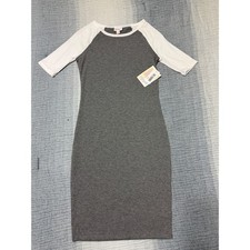 LuLaRoe Julia Dress Womens XXS Grey White Raglan Short Sleeve Sheath #155