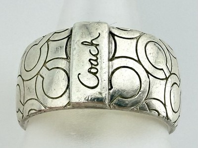 COACH 925 STERLING SILVER C LOGO WIDE BAND SZ 7.75 RING PLEASE READ K933D