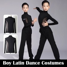 Kids Boy Latin Dance Outfit Shirt Pants Suit Professional Performance Costume.