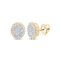 10K Gelb Gold Echter Diamant Unisex 10Mm Gestuft Oval Halo Ohrstecker 1/3 Karat