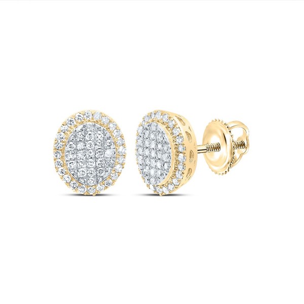 10K Gelb Gold Echter Diamant Unisex 10Mm Gestuft Oval Halo Ohrstecker 1/3 Karat-image