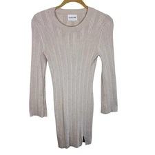Olive & Oak Tan Rayon Ribbed Knit Long Sleeve Light Above Knee Sweater Dress M