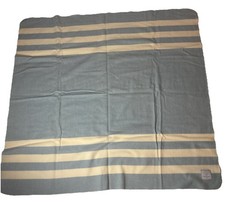 Faribault Baby Virgin Wool Blanket Blue Ivory Striped Made In USA 45” Square