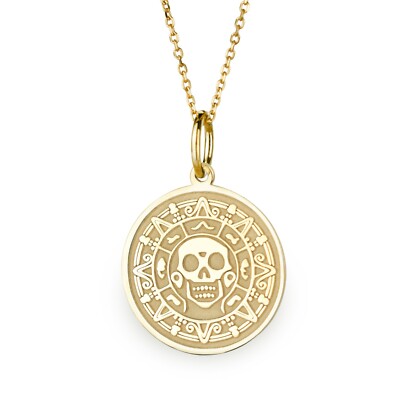 14K Gold Piraten Münze Halskette, Karibik Piraten Anhänger, individueller Piratenschmuck