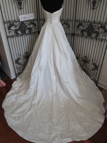 627W EDEN BLACK LABEL SZ 8 IVORY SATIN $1340 BEADED WEDDING GOWN DRESS - Picture 4 of 16