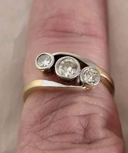 18 Karat Gold Gelbgold & Platin Crossover Ring. Set mit Brillantschliff Diamanten - Bild 7 von 20