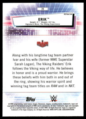 2021 Topps Chrome WWE Erik 20 Refractors - Picture 2 of 2