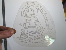 vtg 1960s 70s Tattoo Flash acetate stencil Ship and Palm Tree signed SP1