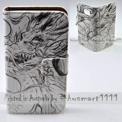For Samsung Galaxy Note Series - Dragon Stencil Print Wallet Phone Case Cover