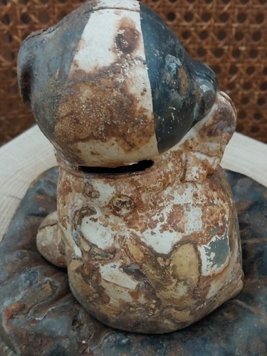 Vintage 1914 Cast Iron Pup Dog ON A PILLOW BANK - Picture 4 of 6
