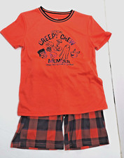 Cat  Jack Small 6/7 Short Sleeve Crew Pajama Set Shorts Orange Black Ghost