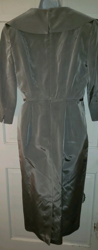 LILY & TAYLOR silver Gray Taffeta Florette Midi Pencil Wedding cocktail dress 6 - Picture 6 of 12