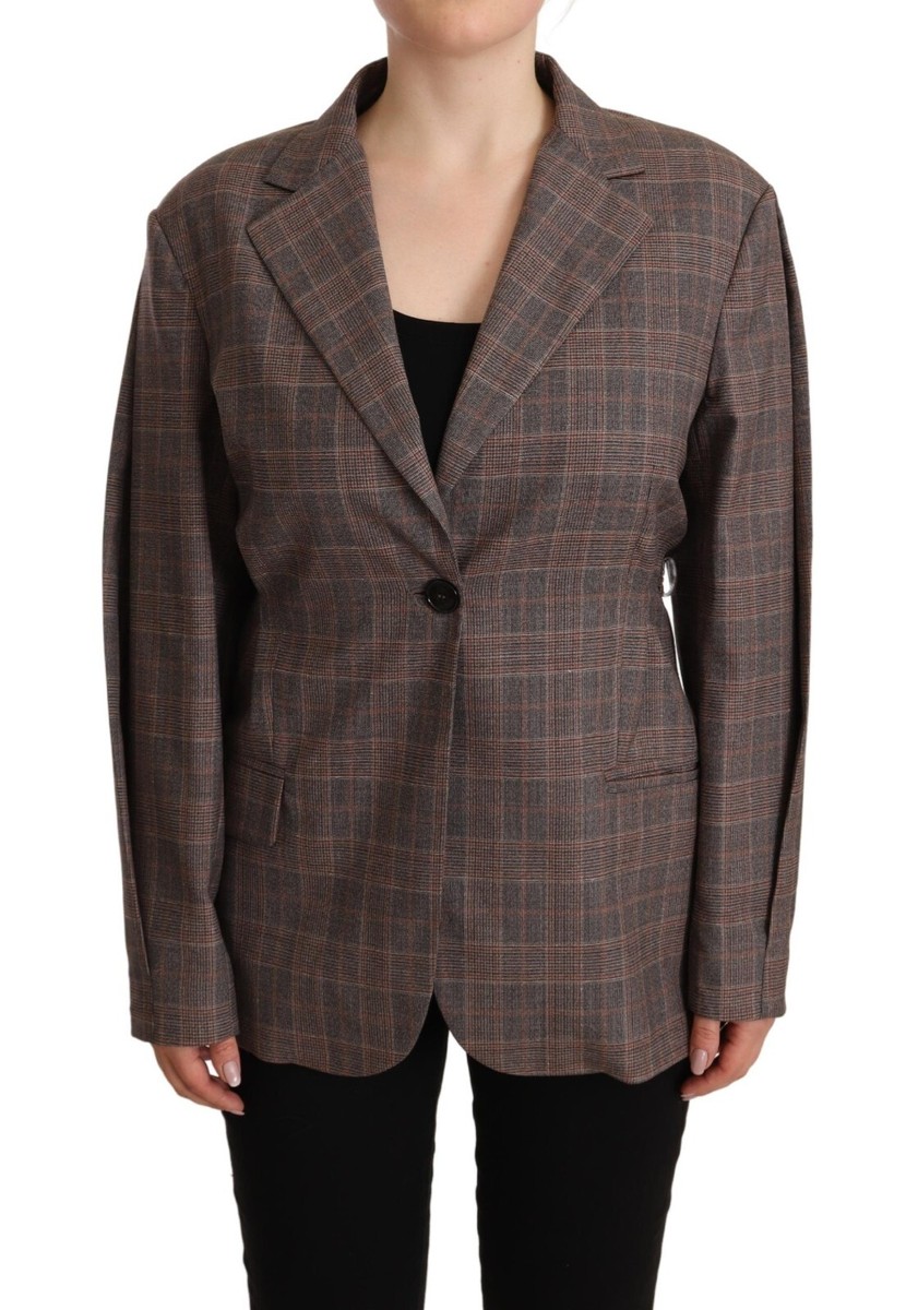 ジャケット ERIKA CAVALLINI Women Jackets P5SH12PL X17 BROWN ERIKA CAVALLINI Jacket Brown Wool Plaid Double-Breasted Long