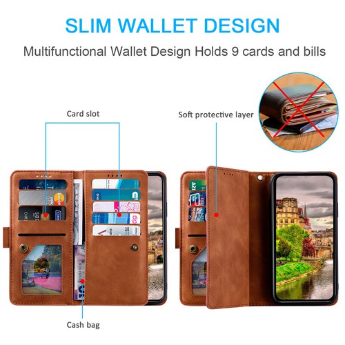 For OnePlus Nord/11/9/8/7T Pro/8T Multi Card Wallet Case Zip Leather Flip Cover - Picture 7 of 25