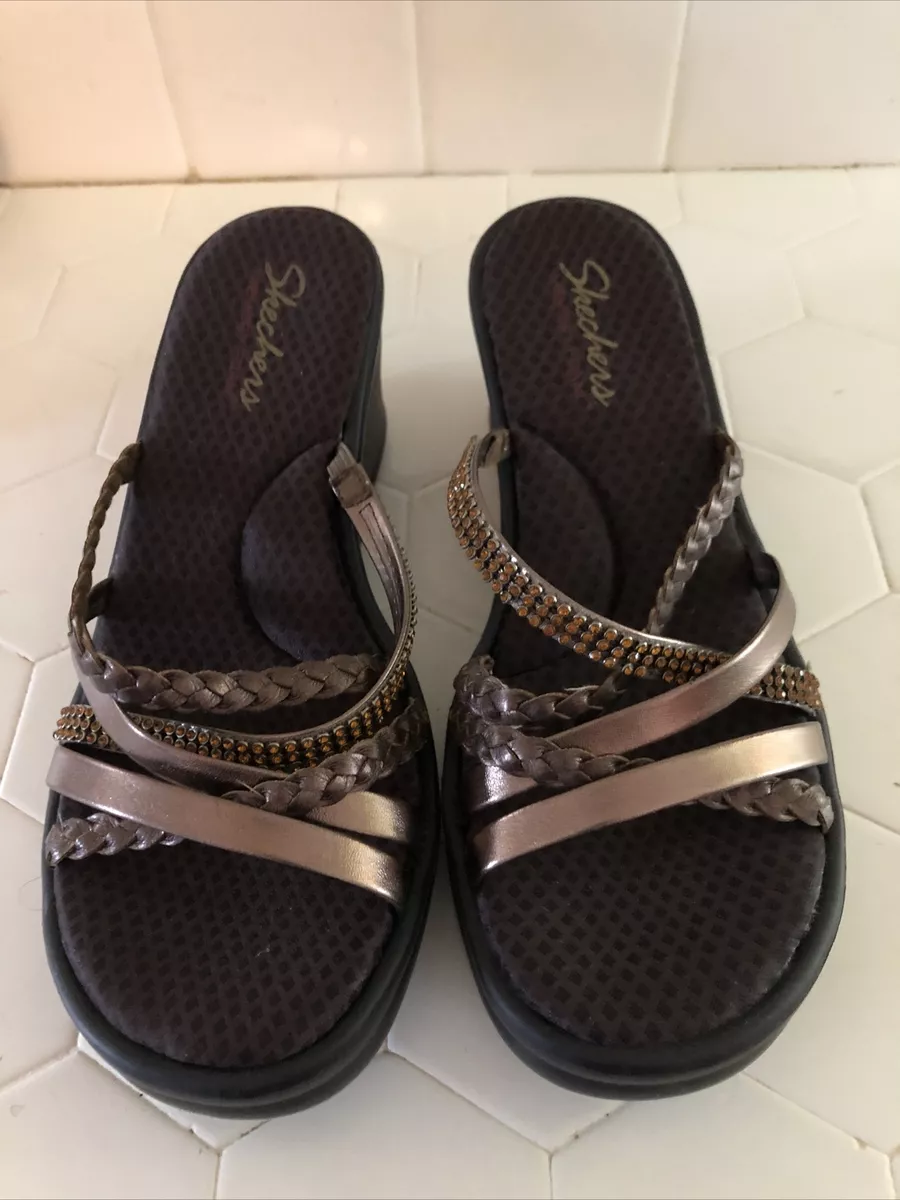 maceta Sociología lluvia Skechers 38566 Womens 10 Wedge Sandals Cali Rumble Wild Child Slip On  Metallic | eBay