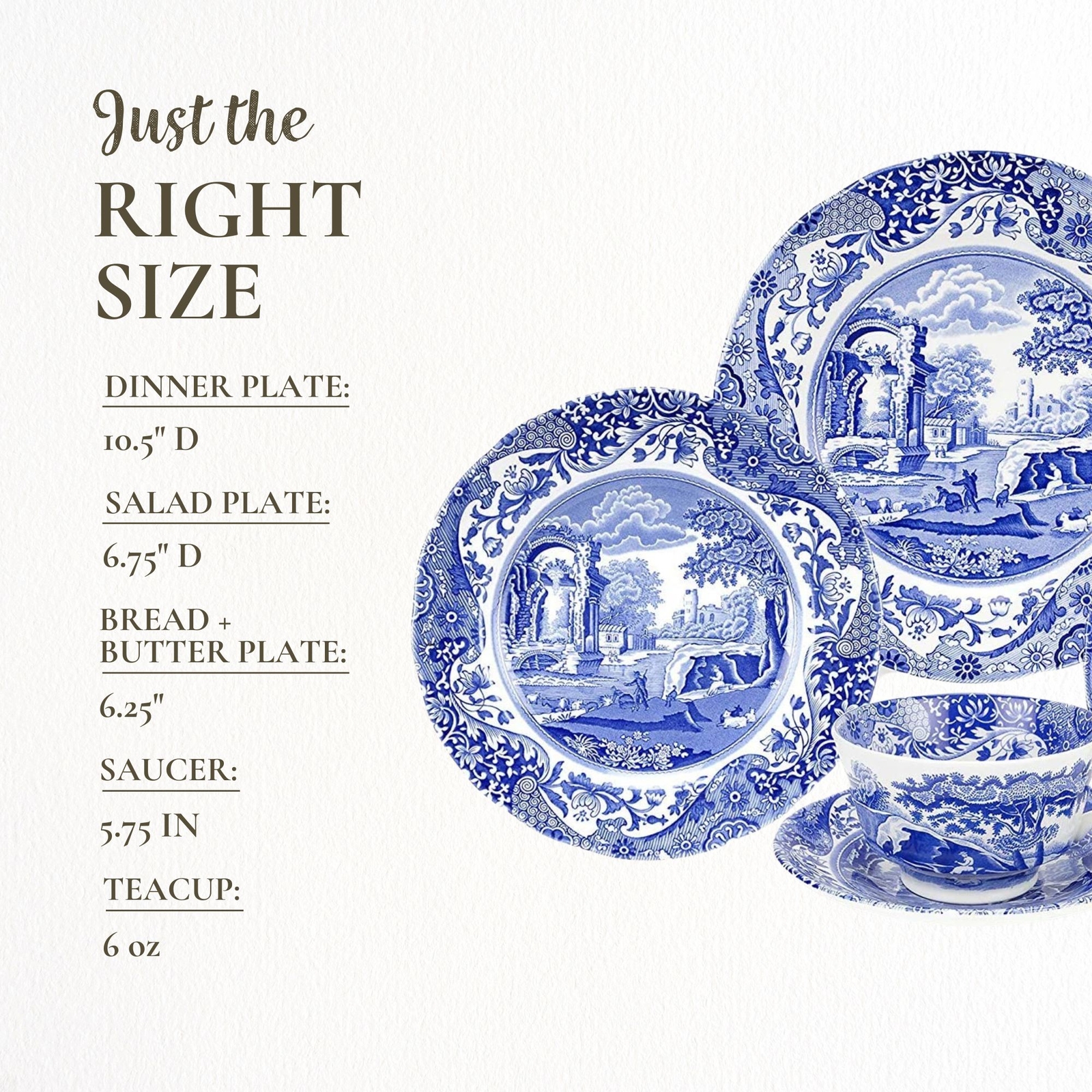 Spode Blue Italian 5 Piece Single Place Setting | Dishwasher Safe