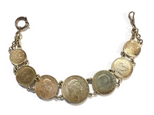 Charivari Uhrkette mit 7 Münzen 900 Silber Deutsches Reich 1903 - 1935