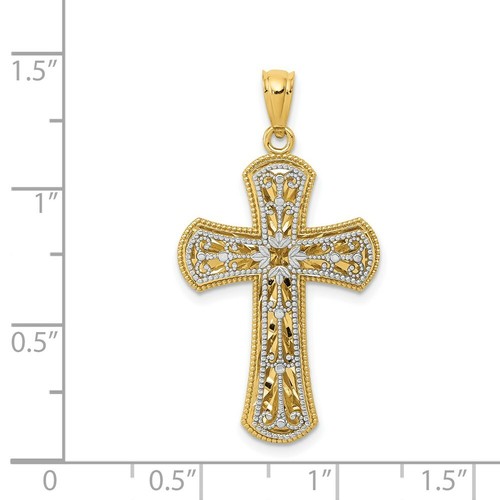 Real 14kt Two-tone Polished 2 Level Cross Pendant - Picture 4 of 6