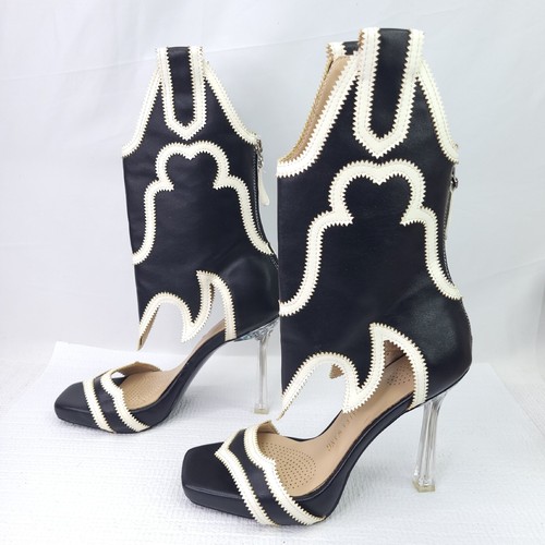 Azalea Wang Cowboy Boots Cutout Stilletoe Heels Fashion Western Sandals Shoe 7.5 - Picture 4 of 9
