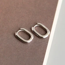 Simple Sterling Silver 925 Oval Huggie Hoop Earrings A1242