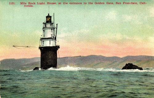 Postcard mile rock lighthouse entrance to Golden Gate, San Francisco ...