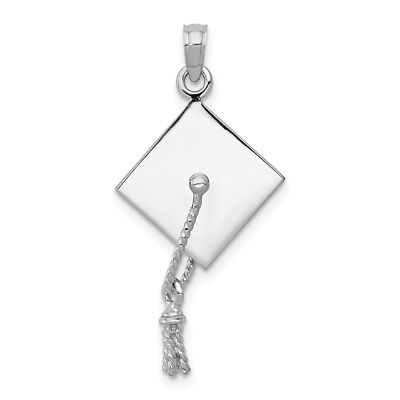10K Weißgold 3-D Abschluss Kappe bewegliche Quaste Grad Charm Kette Halskette