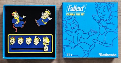 Fallout Karma Pin Set Bethesda Game Official Box Vaultboy New Vegas NIB