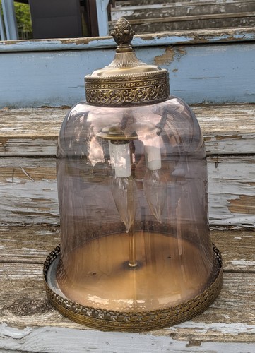 VTG Underwriters Laboratories Glass Hanging Light Fixture Brass Smoky Glass - Picture 6 of 17
